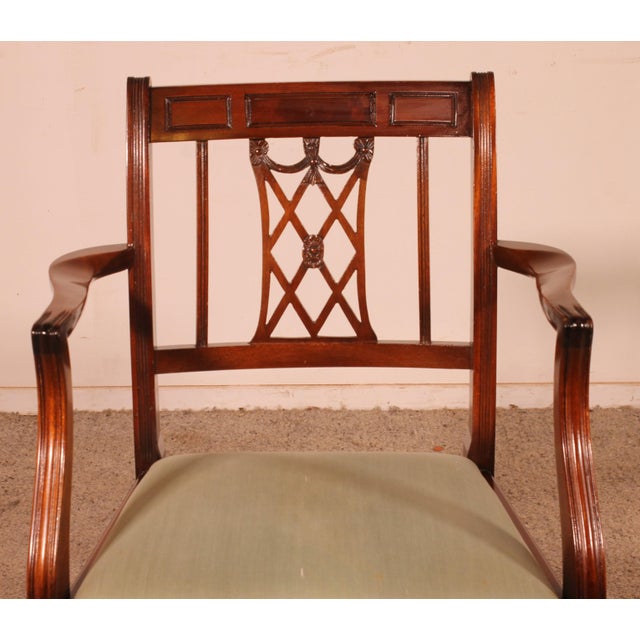 Wood Hepplewhite Style Chairs and Armchairs in Mahogany, 1890s, Set of 12 For Sale - Image 7 of 13