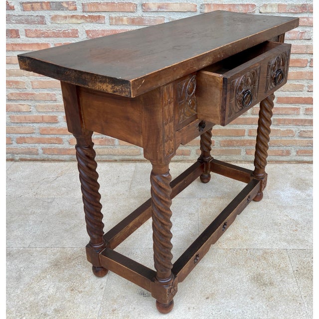 Traditional 20th Century Catalan Spanish Carved Wood Console Table For Sale - Image 3 of 11
