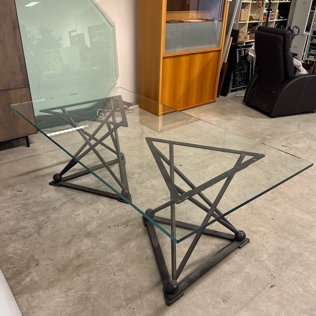 Formations Dual Iron Pedestal Base Glass Dining Table For Sale - Image 4 of 16