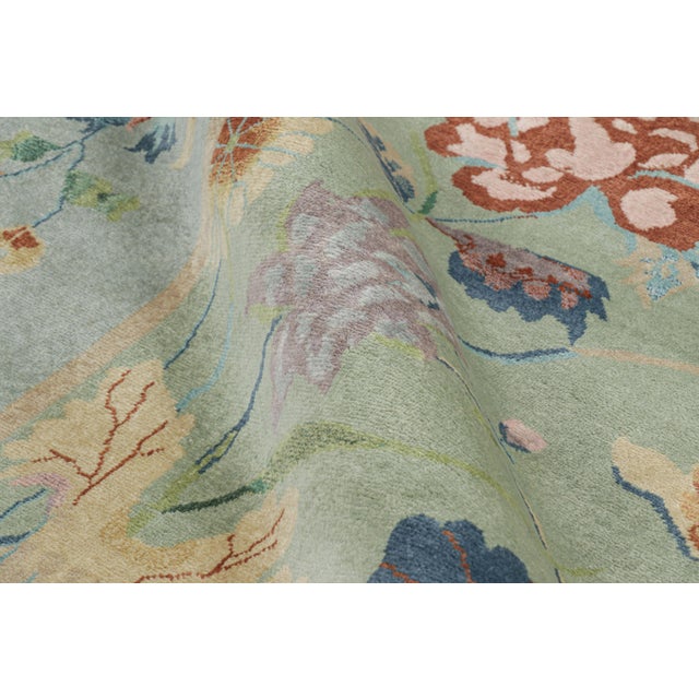 Art Deco Rug & Kilim’s Oversized Chinese Art Deco Style Floral Rug in Green and Blue For Sale - Image 3 of 7