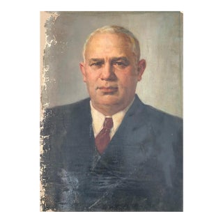 1970s Nikita Khrushchev Portrait Oil Painting, Ukrainian Art For Sale