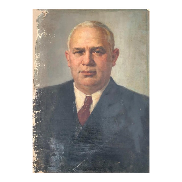 1970s Nikita Khrushchev Portrait Oil Painting, Ukrainian Art For Sale