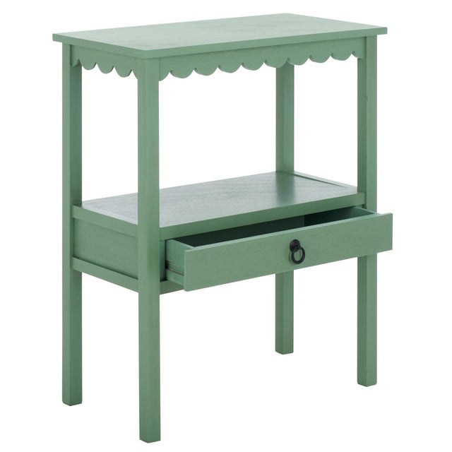 Mint Heaven Scalloped Low Drawer Accent Table in Sage Green For Sale - Image 8 of 10