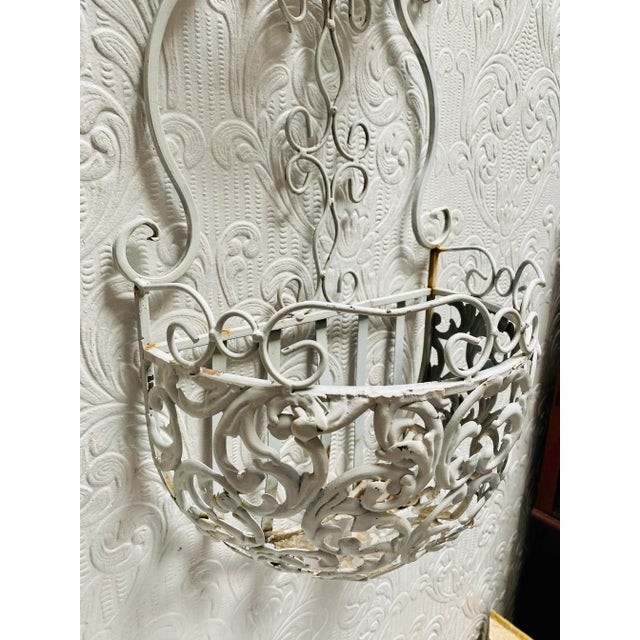Vintage 1960s White Iron and Metal Hollywood Regency Double Wall Planter For Sale - Image 10 of 13