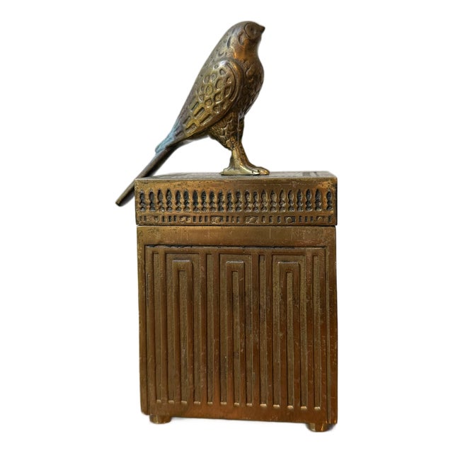 Mid 20th Century Egyptian Brass Box With Falcon For Sale