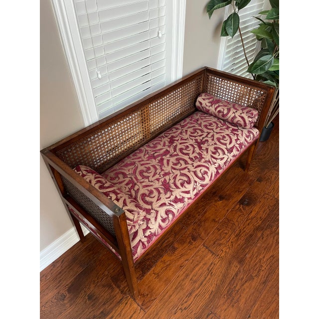 Late 20th Century 1950s Vintage Mid-Century Modern Cane Back Bench For Sale - Image 5 of 10