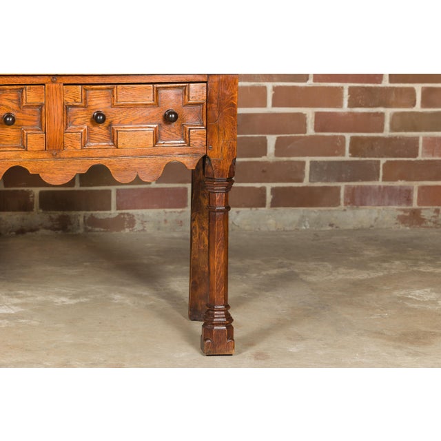 English Oak 19th Century Geometric Front Dresser Base with Three Drawers For Sale - Image 10 of 12