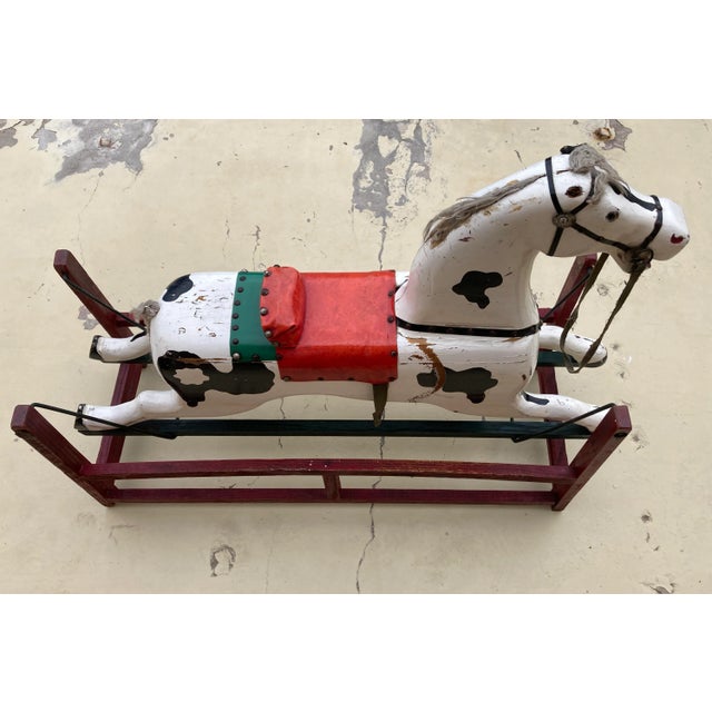 Metal Carved Wood Rocking Horse Manner of Whitney Reed Corporation Leominster, Massachusetts Circa Late 1800s For Sale - Image 7 of 13