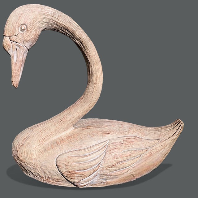 Vintage 1990s Faux Bois Carved Large Decorative Swan Statue For Sale - Image 11 of 13