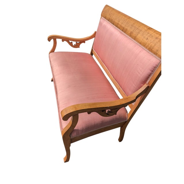 19th Century Neoclassical Empire Revival Rolled Crest Settee in Mauve Silk For Sale - Image 12 of 18