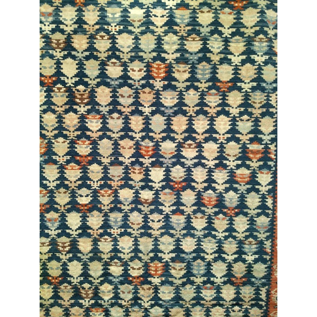 Vintage Kurdish Kilim Rug, Hand-Woven All-Over Paisley Pattern, Blue & Brick, 6x9 For Sale In Chicago - Image 6 of 13