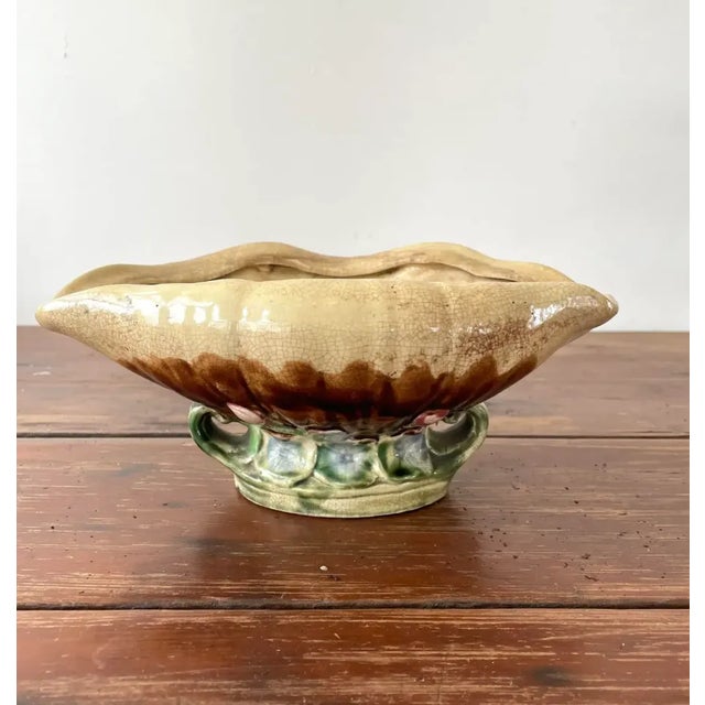 Ceramic Vintage Majolica Seashell Pedestal Bowl With Floral Designed Base For Sale - Image 7 of 10