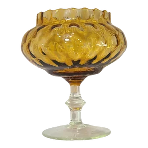 Vintage Italian Emboli Amber Glass Scalloped Edge Pedestal Candy Dish