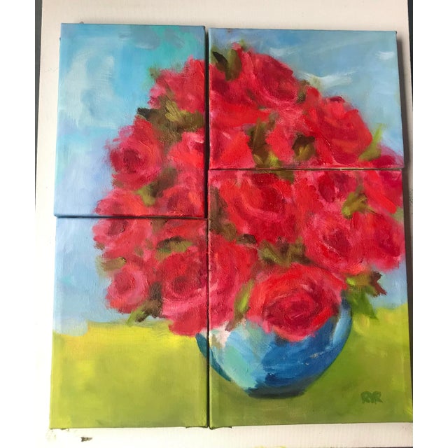 "Rose Bowl" Contemporary Original Floral Still Life Oil Painting by Robert Rutkauskas - 4 Stretched Canvases For Sale In Boston - Image 6 of 7