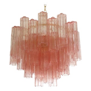 Scenographic Pink Tronchi Murano Glass Chandelier in Venini Style by Simoeng For Sale
