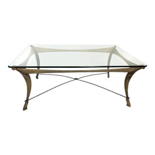 Vintage Brutalist Forged Iron and Glass Coffee Table For Sale