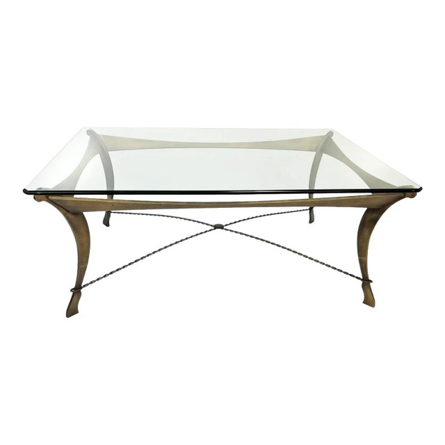 Vintage Brutalist Forged Iron and Glass Coffee Table For Sale