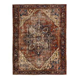 Rust Antique Persian Serapi Handmade Medallion Wool Rug