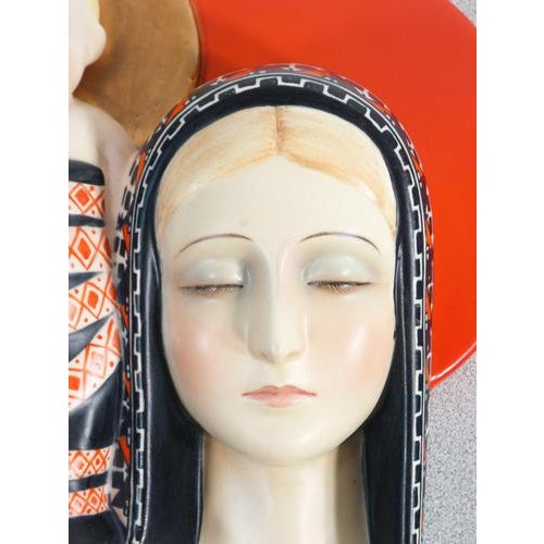 Sculpture, hand-painted ceramic wall plate, pompeian madonna, by andrea bologna for lenci. Turin, 1935 origin turin period...