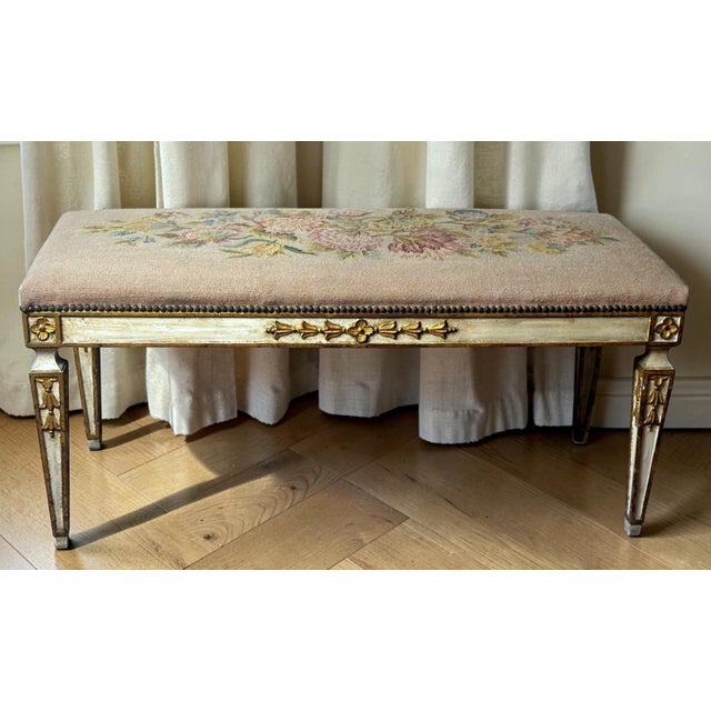 Early 20th Century French Louis XVI Style Lacquered Wood Settee With Needlepoint Upholstery For Sale - Image 17 of 18