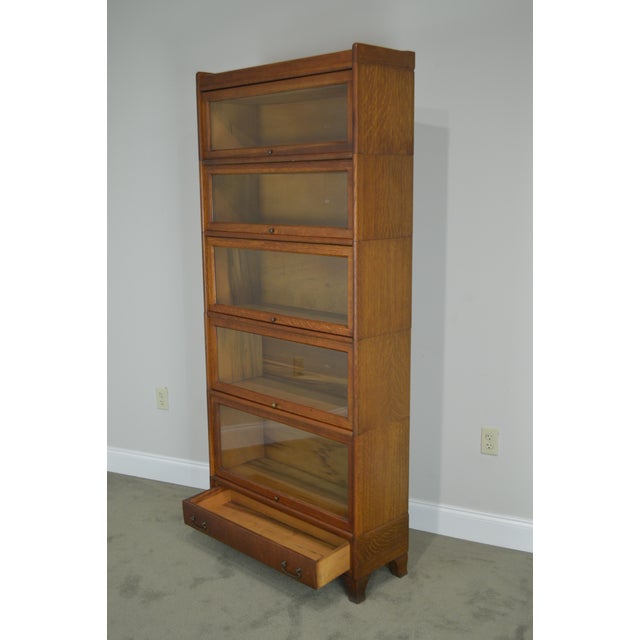 Antique Oak 5 Section Stacking Barrister Bookcase With Drawer by Weis