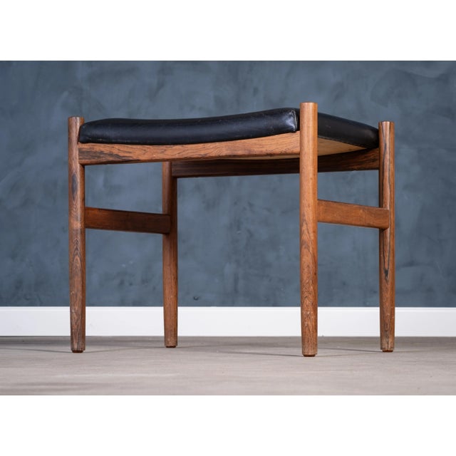 Danish Rosewood Stool with Black Leather Seat, 1960s For Sale - Image 4 of 9