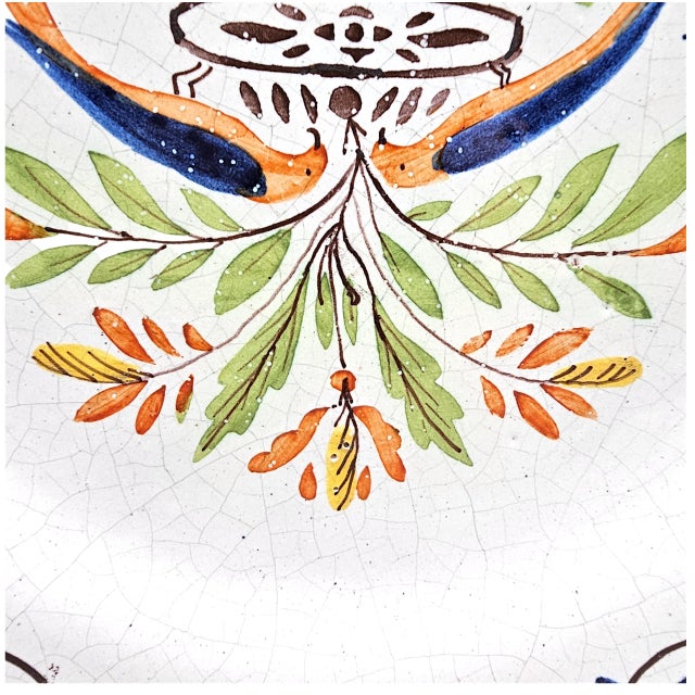 19th-Century French Provincial Faience Hand-Painted Scalloped Plate, Folk Bouquet For Sale In San Francisco - Image 6 of 11