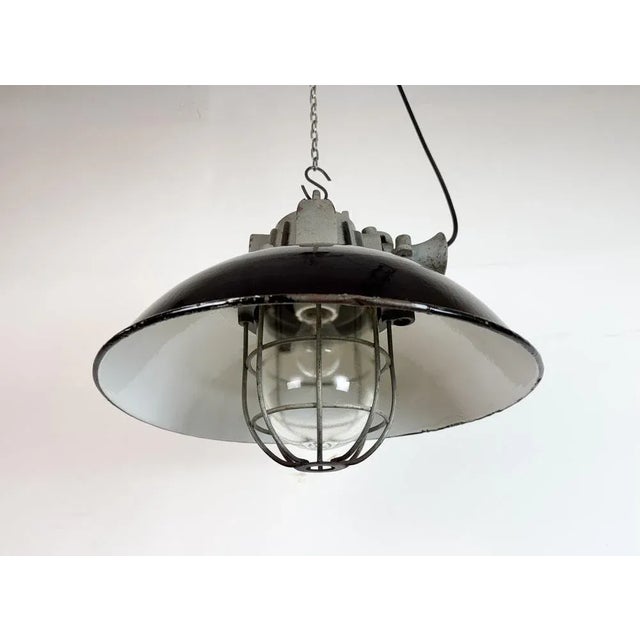 Black Enamel and Cast Iron Industrial Cage Pendant Light from Elektrosvit, 1960s For Sale - Image 10 of 18