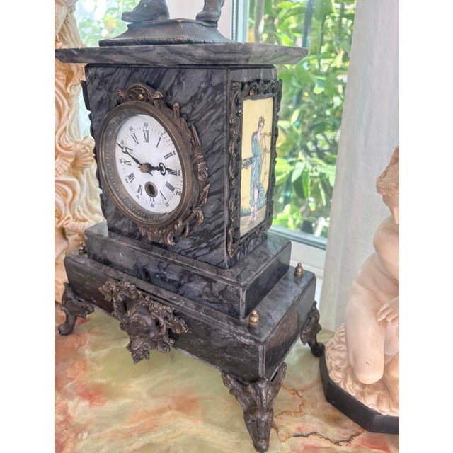Victorian Antique French Victorian Marble Figural Mantel Clock With Harvest Maiden, C. 1880 For Sale - Image 3 of 10