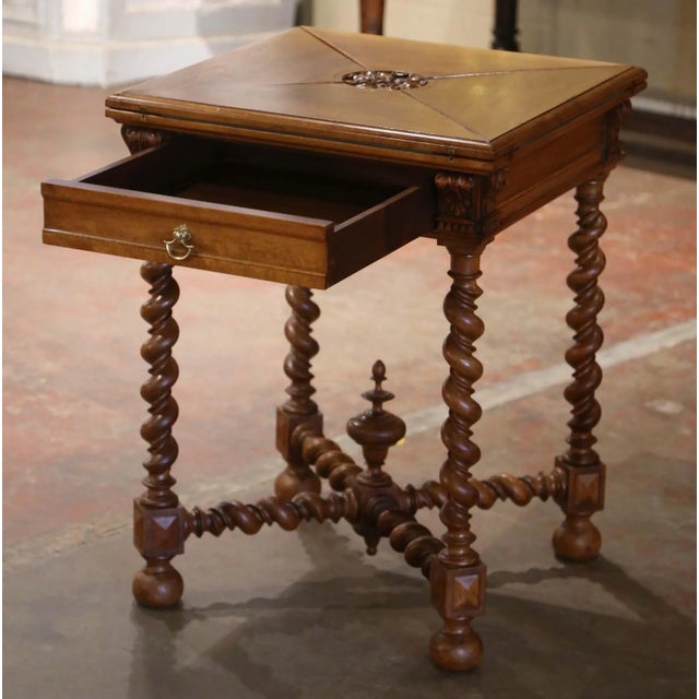 Brown 19th Century French Louis XIII Walnut Envelope Card Table With Drawer For Sale - Image 8 of 11