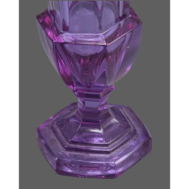 Hollywood Regency Vintage German Alexandrite Lead Crystal Fluted Trumpet Vase For Sale - Image 3 of 8