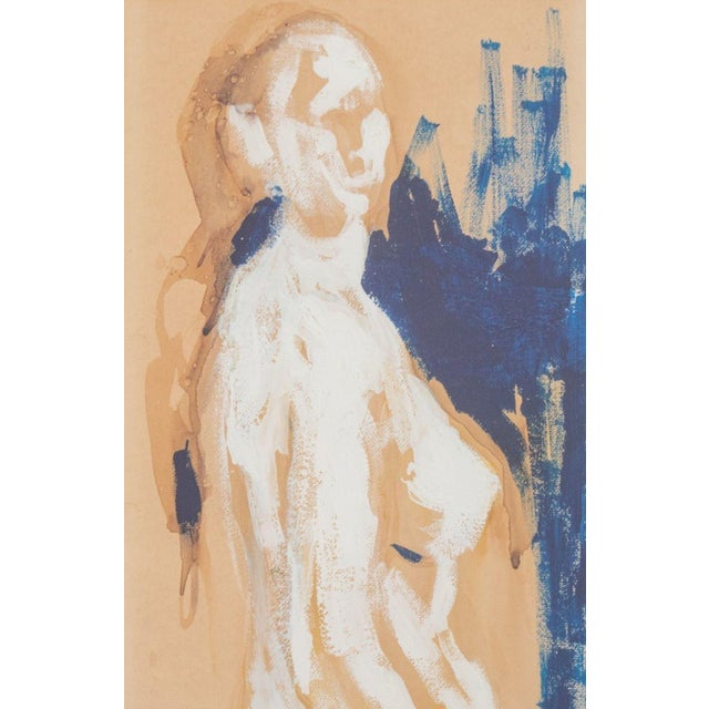 Abstract Illegibly Signed Standing Nude Acrylic on Paper For Sale - Image 3 of 8