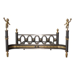 Andirons with Log Guards in Cast Iron and Gilt Bronze, Set of 2 For Sale
