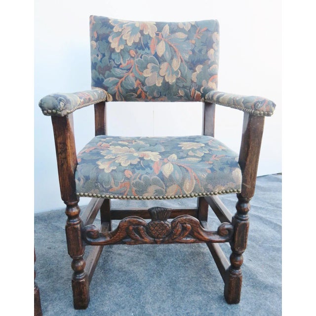 French William & Mary Style Carved Oak Armchairs-a Pair For Sale - Image 3 of 6