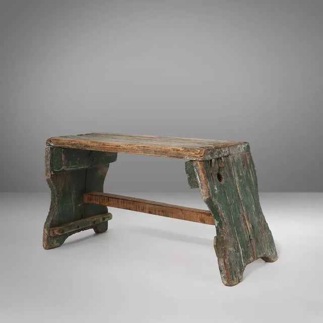 Industrial Green Wooden Stool, France, 1900s For Sale - Image 12 of 12