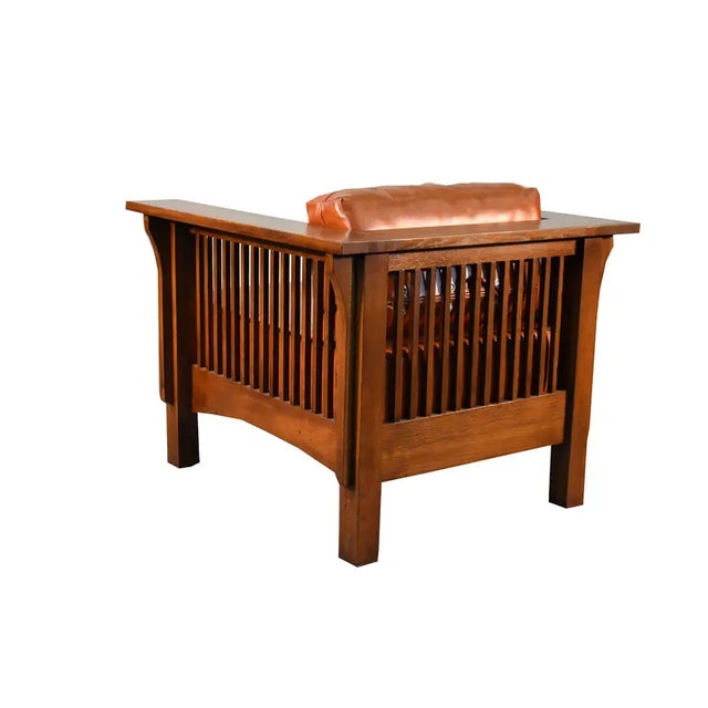 2020s Crafters and Weavers Arts and Crafts Craftsman Crofter Style Armchair in Russet Brown Leather For Sale - Image 5 of 5