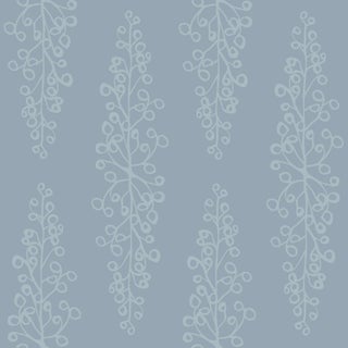 Grapevine Wallpaper by Susan Hable in White on Blue For Sale