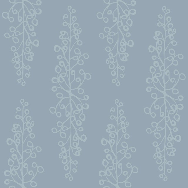 Grapevine Wallpaper by Susan Hable in White on Blue For Sale