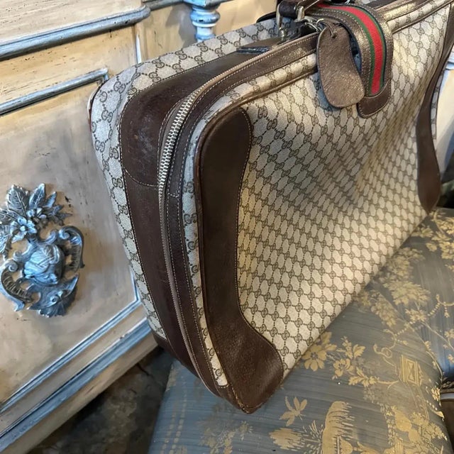 Gucci Vintage 1980s Gucci Iconic Gg Monogram Suitcase With Web Stripe For Sale - Image 4 of 13