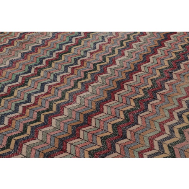 Traditional Vintage Turkish Rug With Distressed Chevron Pattern in Multicolor - Rug & Kilim For Sale - Image 3 of 10