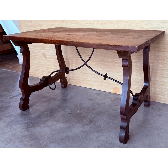 20th Dining or Console Table of Walnut with Lyre Legs and Heavy Top, Spain For Sale - Image 4 of 18