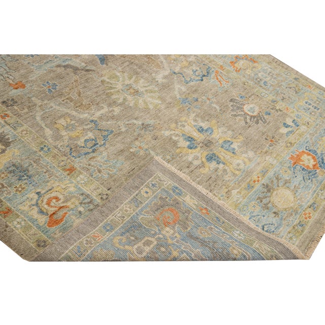6 X 10 Modern Hand-Knotted Sultanabad Brown Wool Rug With Floral Design For Sale - Image 9 of 13