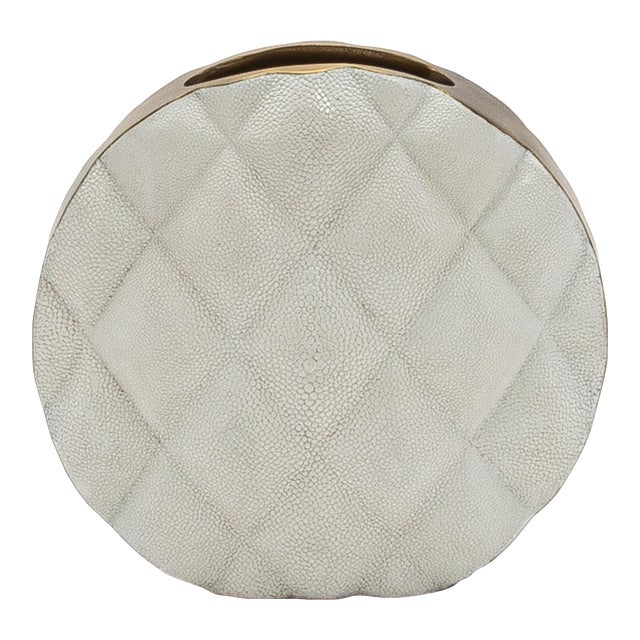 Modern Quilted Vase in Shagreen With Brass Details by Kifu Paris For Sale