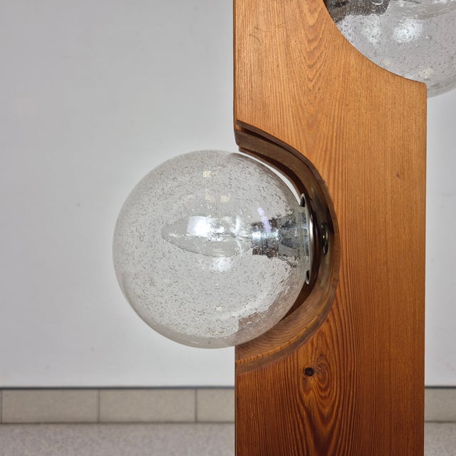 Brown Mid-Century Pine and Glass Floor Lamp from Temde, 1960s For Sale - Image 8 of 12
