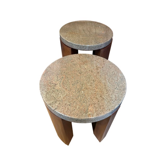 Pair of Sculptured Mahogany Side Tables With Thick Granite Top, Signed by Artist For Sale In Phoenix - Image 6 of 10