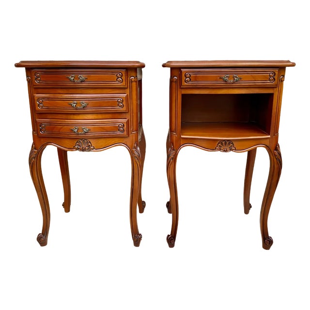 Louis XVI Style Nightstands with Drawers and Cabriole Legs, 1960s, Set of 2 For Sale