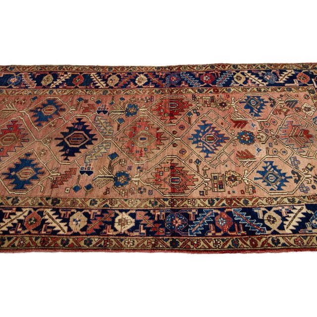 Traditional 1960s Vintage Handmade Persian Heriz Wool Runner With Peach Accents For Sale - Image 3 of 7