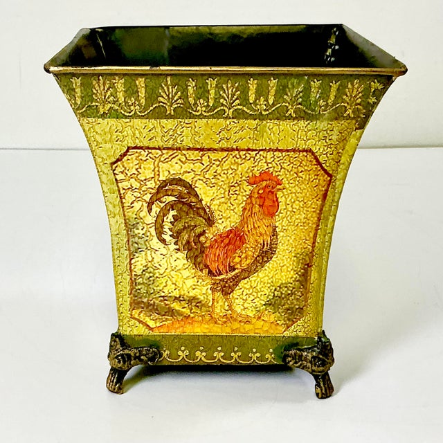 Metal 1980s Vintage Rustic European French Country Boho Chic Tole Metal Chicken Motif Planter. For Sale - Image 7 of 9