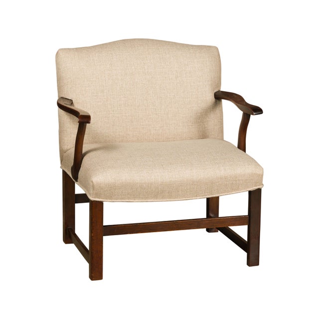 English 1900s Wooden Child's Chair with Serpentine Arms and Custom Upholstery For Sale - Image 4 of 12