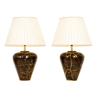 Baluster Shaped Table Lamps in Glazed Black and Gold Ceramic, Set of 2 For Sale